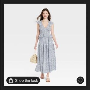 NWOT Universal Thread Maxi Skirt Set | Blue and White Gingham Linen/Rayon Blend